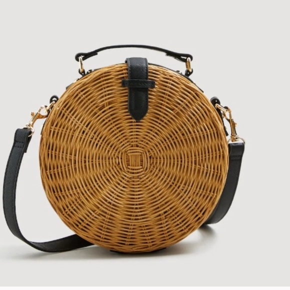 Mango Handbags - Mango Bamboo Coffer Wicker Basket Crossbody Bag